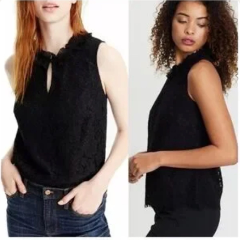 J. Crew Lace Ruffle Neck Top - Black, Size: XS, NWT